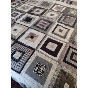 Vtg Black White Cutter Quilt Handmade Machine Quilted Monochromatic Cats 72x100